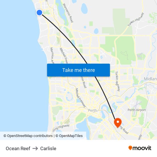 Ocean Reef to Carlisle map