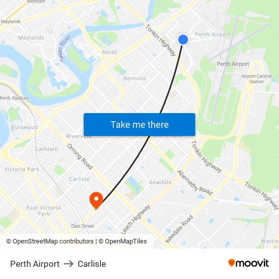 Perth Airport to Carlisle map