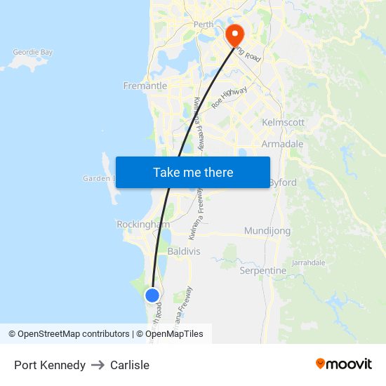 Port Kennedy to Carlisle map