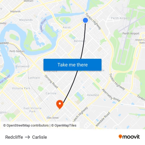 Redcliffe to Carlisle map