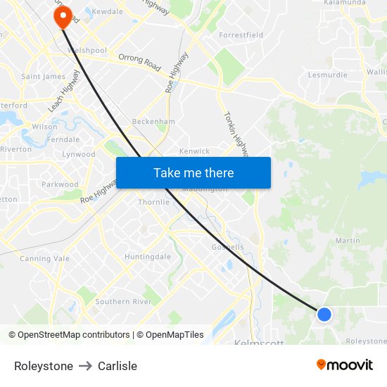 Roleystone to Carlisle map