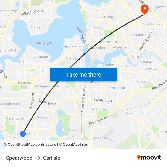 Spearwood to Carlisle map