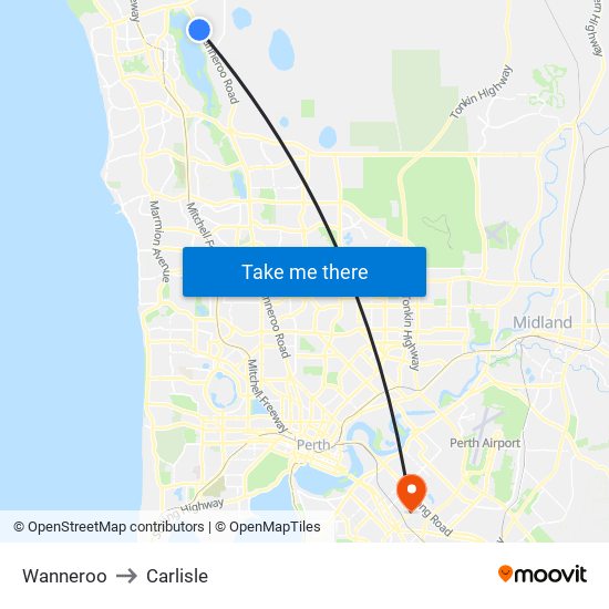 Wanneroo to Carlisle map