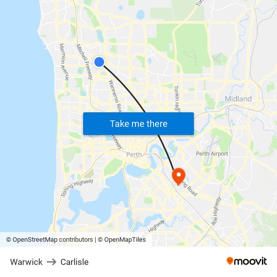 Warwick to Carlisle map