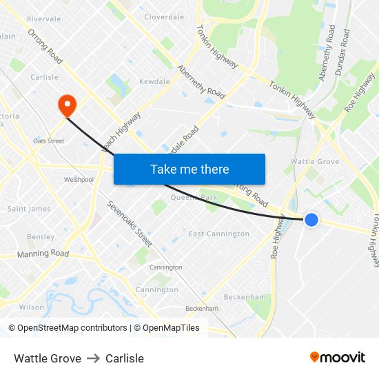 Wattle Grove to Carlisle map