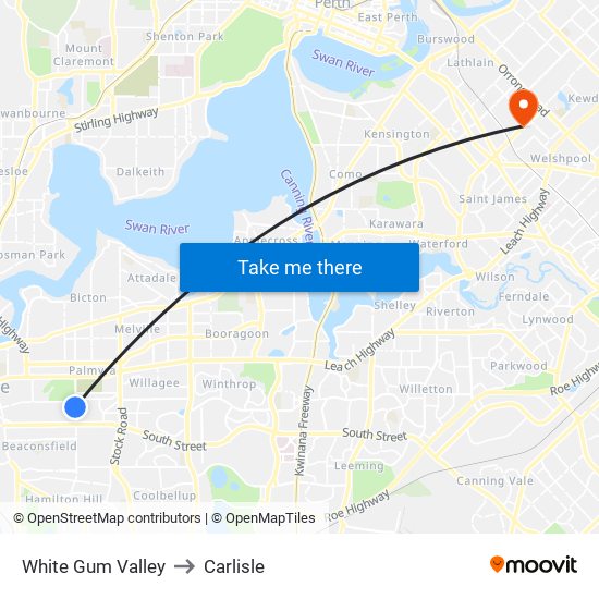 White Gum Valley to Carlisle map