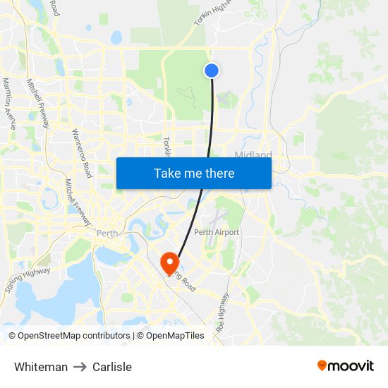 Whiteman to Carlisle map