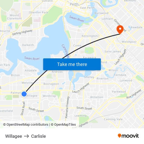 Willagee to Carlisle map