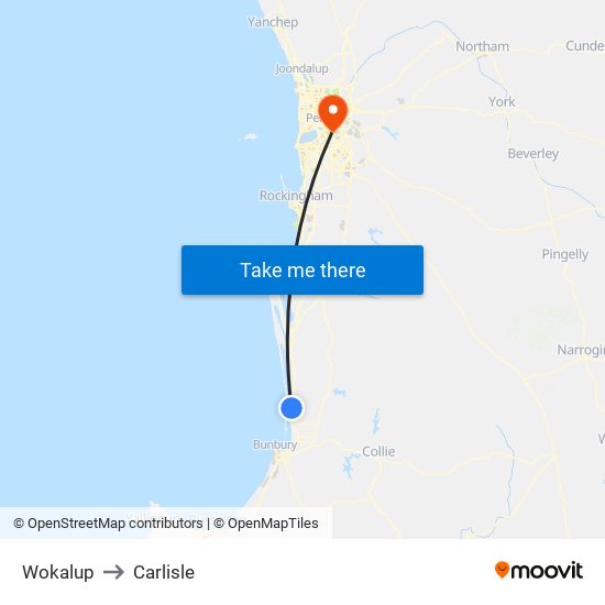 Wokalup to Carlisle map