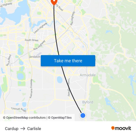 Cardup to Carlisle map