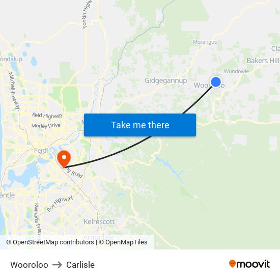 Wooroloo to Carlisle map