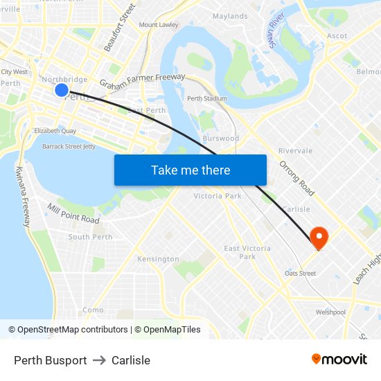 Perth Busport to Carlisle map