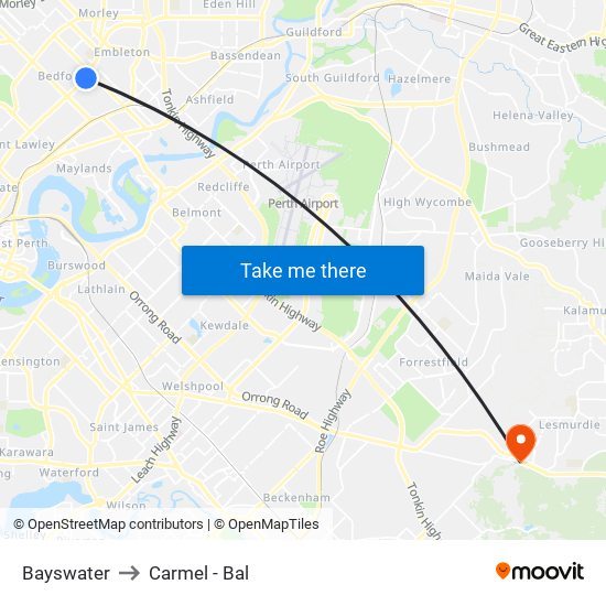 Bayswater to Carmel - Bal map
