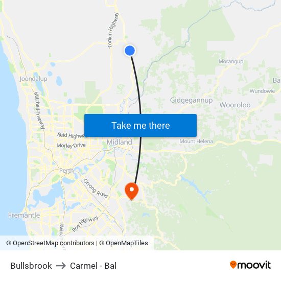 Bullsbrook to Carmel - Bal map