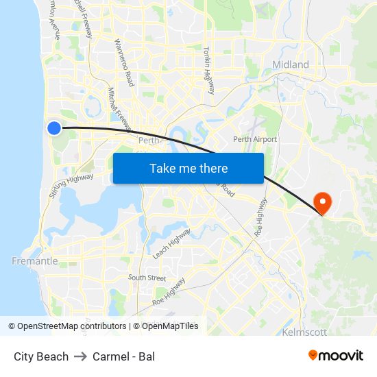 City Beach to Carmel - Bal map