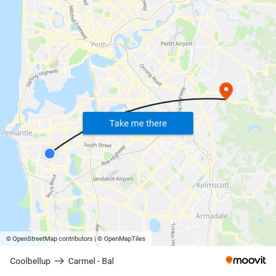 Coolbellup to Carmel - Bal map