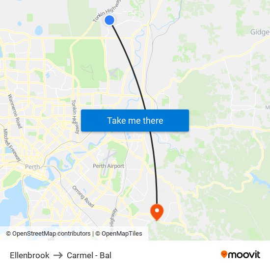 Ellenbrook to Carmel - Bal map