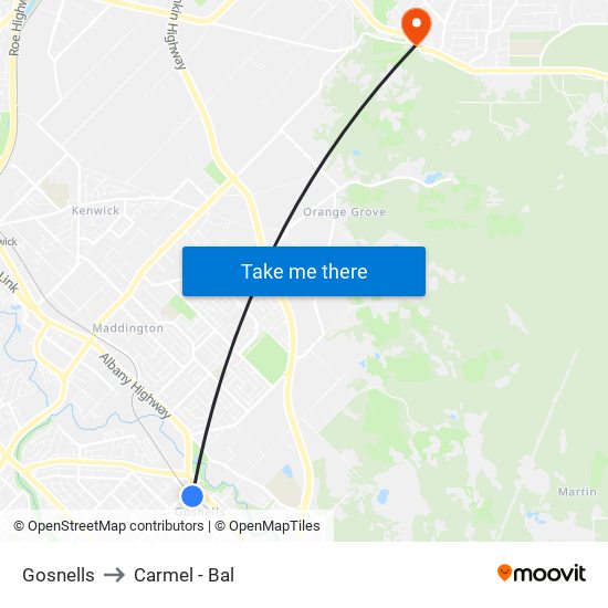 Gosnells to Carmel - Bal map