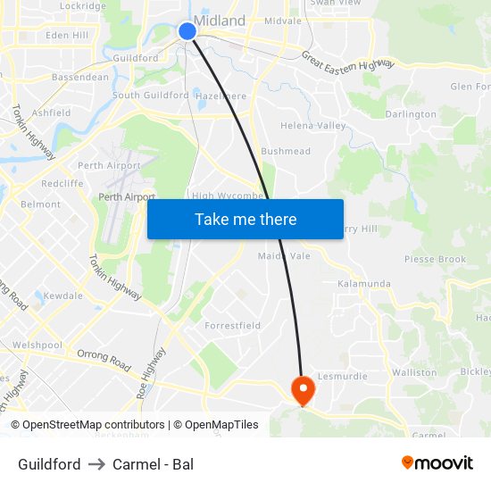 Guildford to Carmel - Bal map