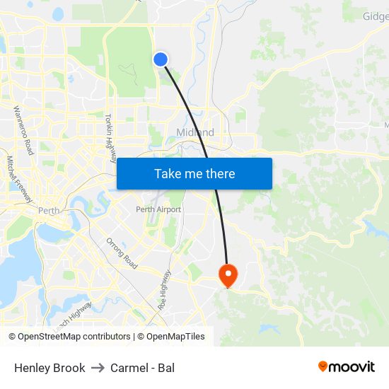 Henley Brook to Carmel - Bal map
