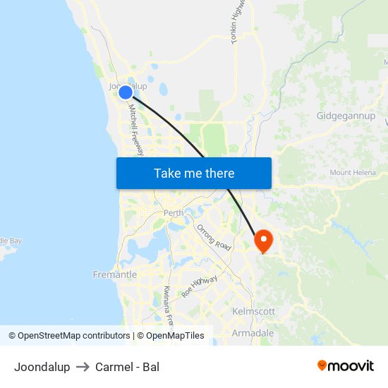 Joondalup to Carmel - Bal map