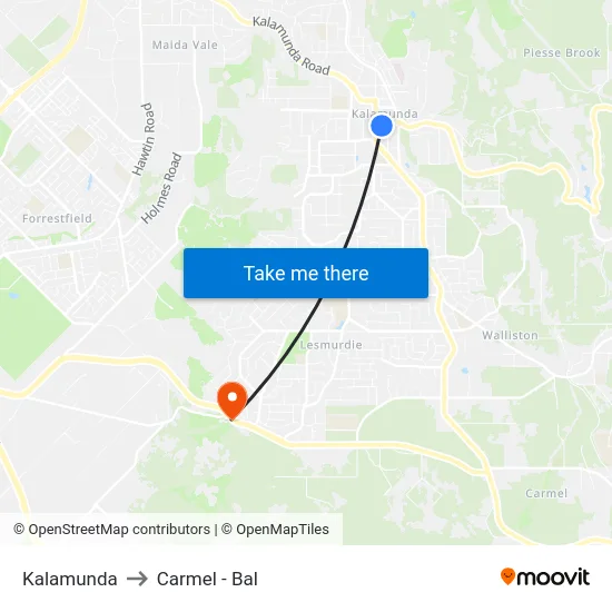 Kalamunda to Carmel - Bal map