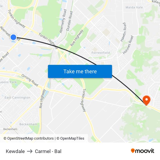 Kewdale to Carmel - Bal map