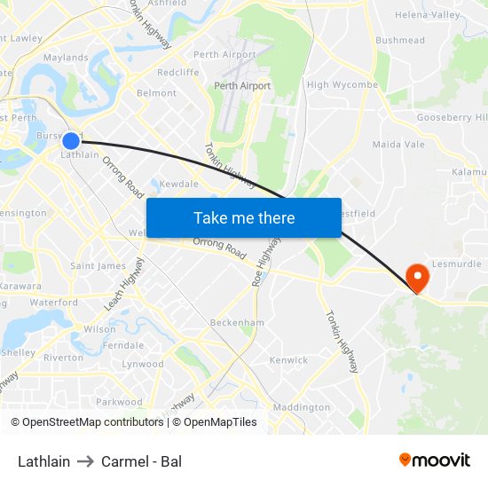 Lathlain to Carmel - Bal map