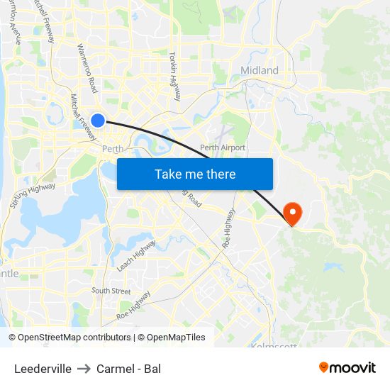 Leederville to Carmel - Bal map