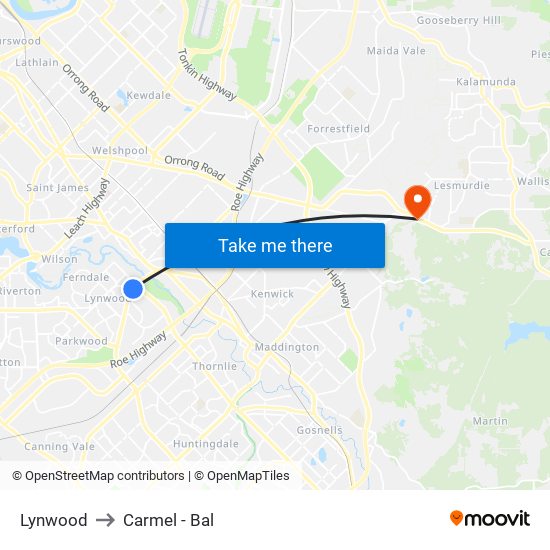 Lynwood to Carmel - Bal map