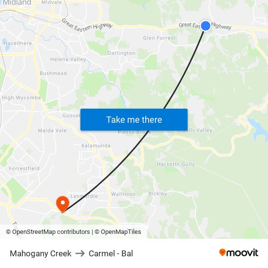 Mahogany Creek to Carmel - Bal map