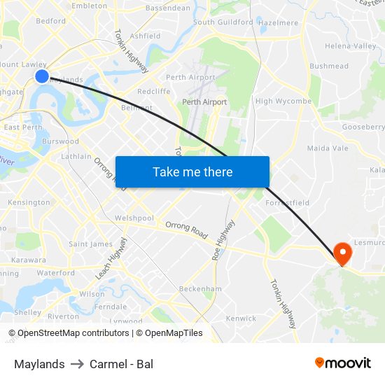 Maylands to Carmel - Bal map