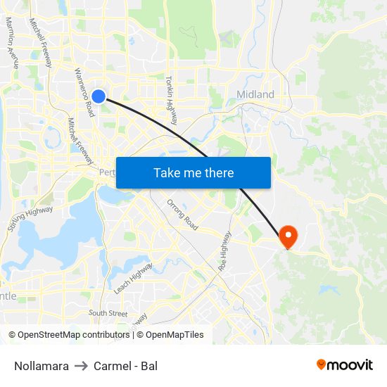 Nollamara to Carmel - Bal map