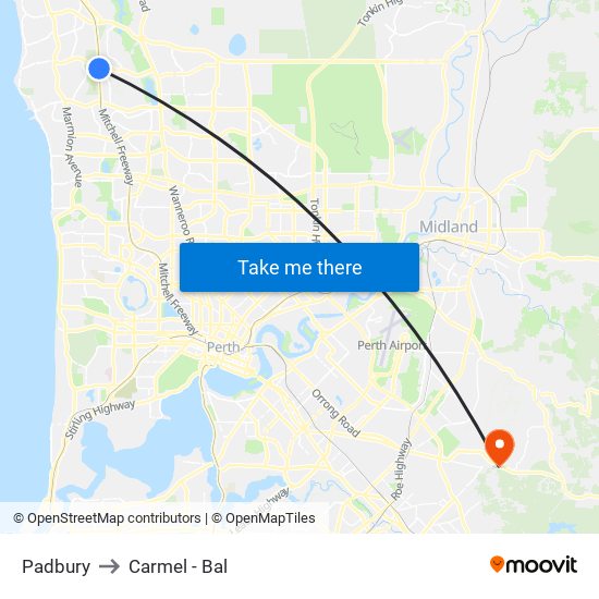 Padbury to Carmel - Bal map