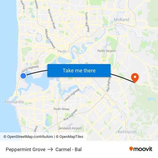 Peppermint Grove to Carmel - Bal map