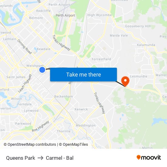 Queens Park to Carmel - Bal map