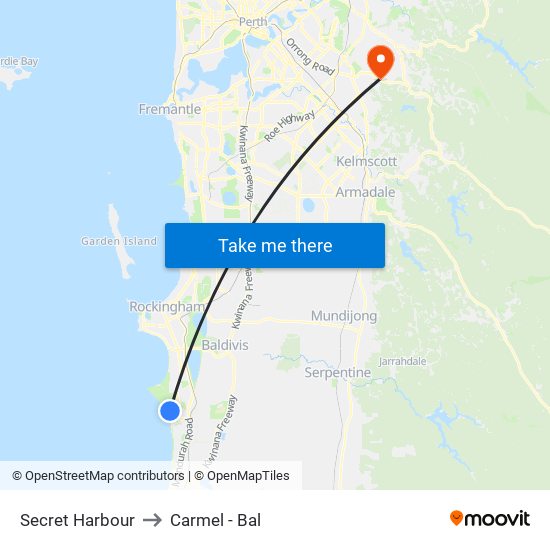 Secret Harbour to Carmel - Bal map