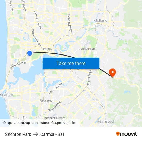 Shenton Park to Carmel - Bal map