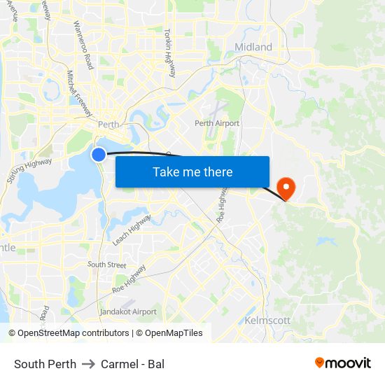 South Perth to Carmel - Bal map