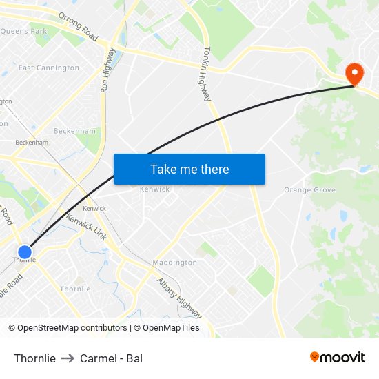 Thornlie to Carmel - Bal map