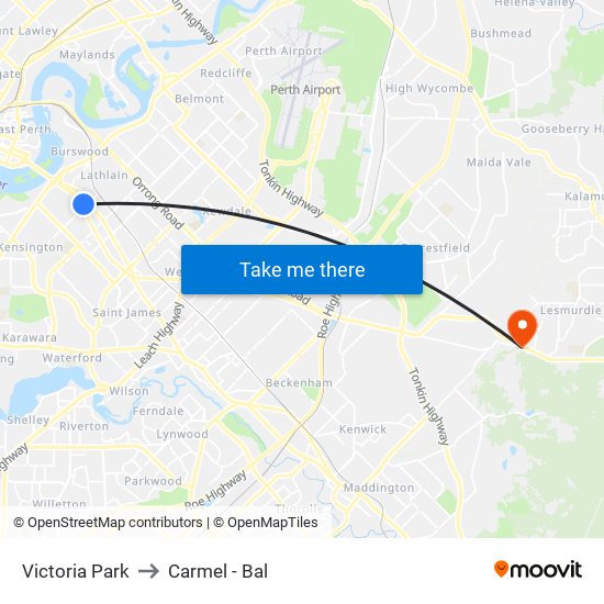 Victoria Park to Carmel - Bal map