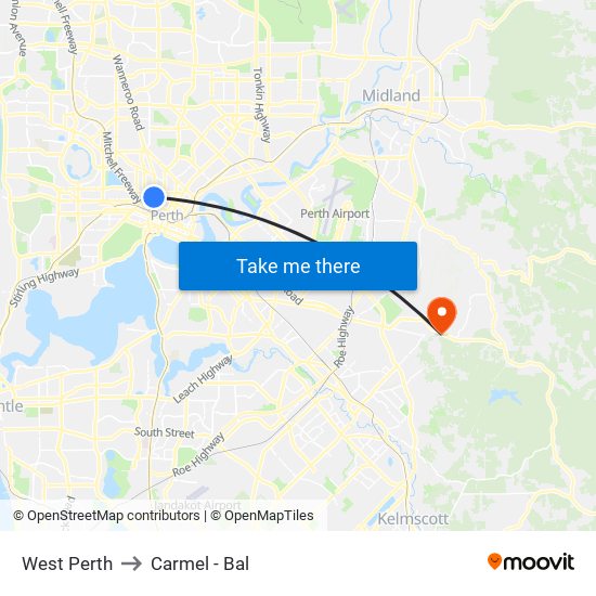 West Perth to Carmel - Bal map