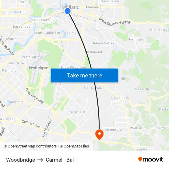 Woodbridge to Carmel - Bal map