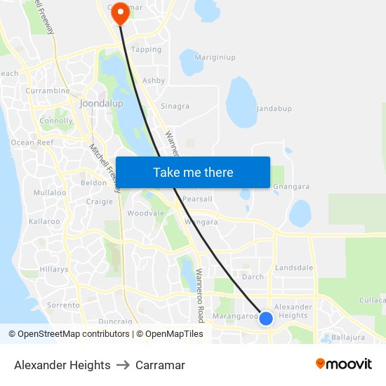 Alexander Heights to Carramar map