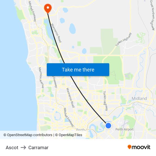 Ascot to Carramar map