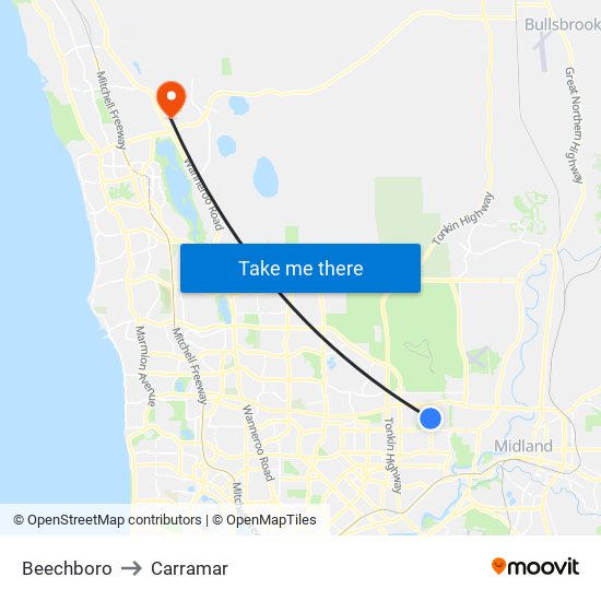 Beechboro to Carramar map