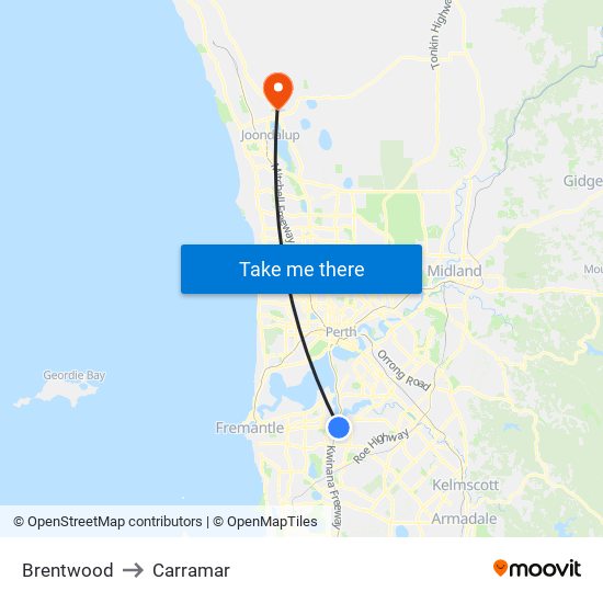Brentwood to Carramar map