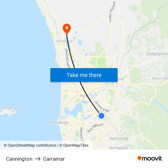 Cannington to Carramar map