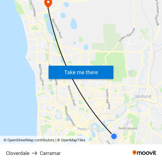 Cloverdale to Carramar map