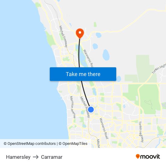 Hamersley to Carramar map